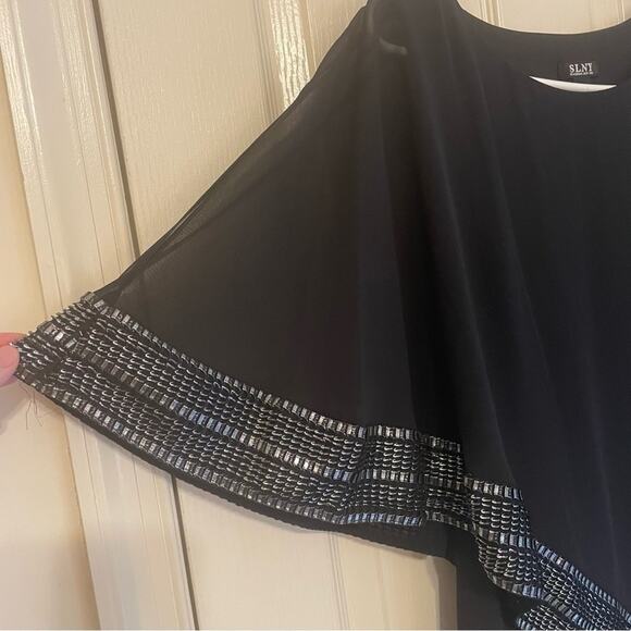 SLNY Metallic-Trim Capelet‎ Sheath Black Dress New Size 4 - Picture 5 of 11